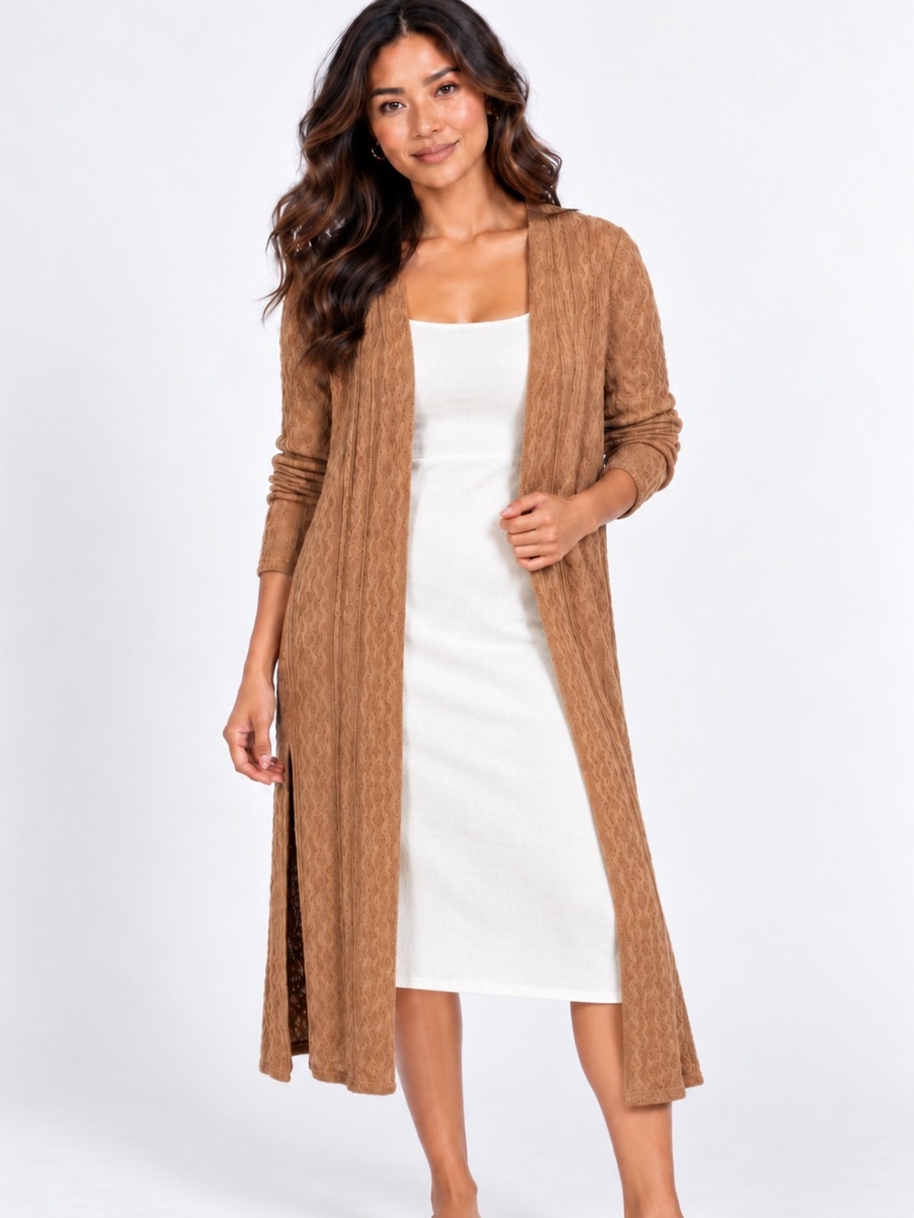 Sage the Label Open-Front Cable-Knit Maxi Duster Cardigan